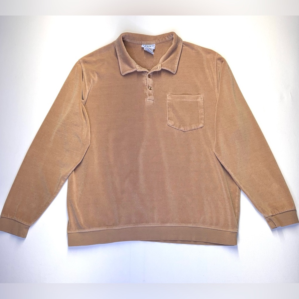 Vintage Irvine Park Velour Shirt Mens XL‎ retro 80s mocha brown Mobster pocket